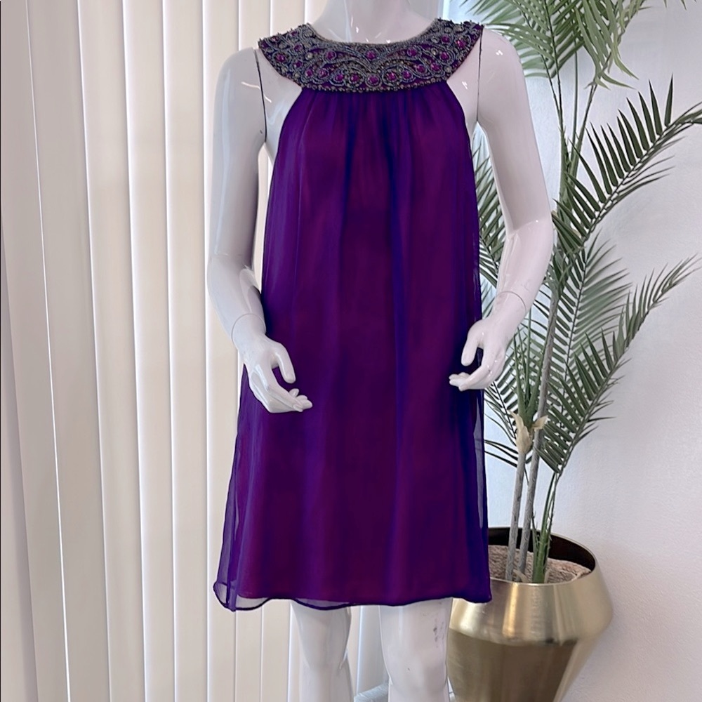 Silk Aidan Mattox Purple Halter Sundress For Cocktail Events
